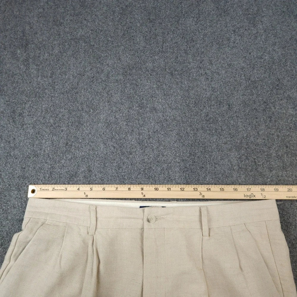 Club Room Mens Pleated Linen Cotton Blend Trousers Beige Oatmeal 38/29 DressPant